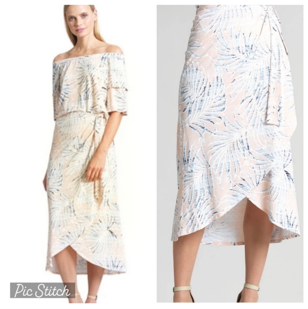Ciara Sun Woo palm printed midi skirt with draped asymmetric front size xs